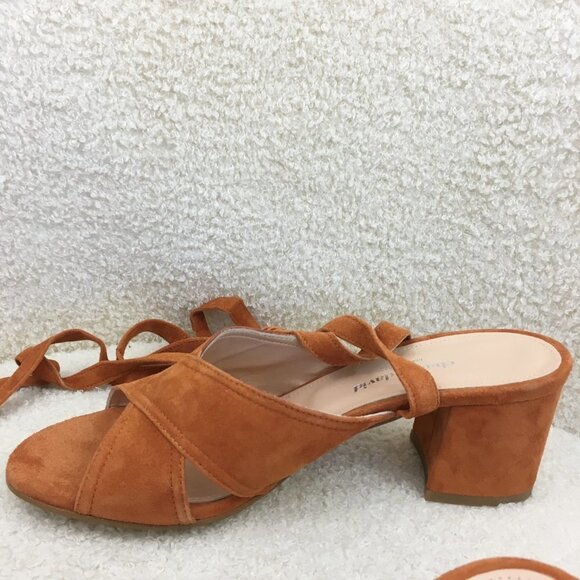 new sz 8 Charles David Blossom Ankle Tie Sandal Suede Rust block heels Lace up - Picture 9 of 11